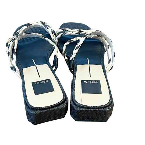 Dolce Vita Womens Haize Sandal Black Beige Natural Raffia Braided Slip On Size 9 - Picture 3 of 8